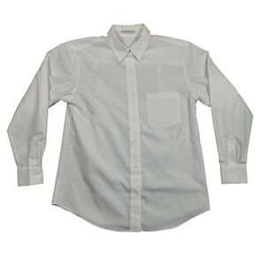 Foxcroft Button Down Shirt Mens 8 White Wrinkle Free Solid Cotton Blend